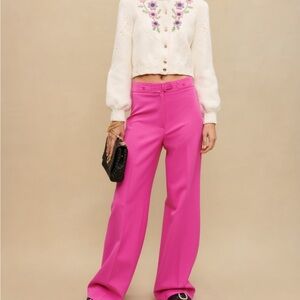 Maje Fuchsia High-Waist Wide-Leg Pants